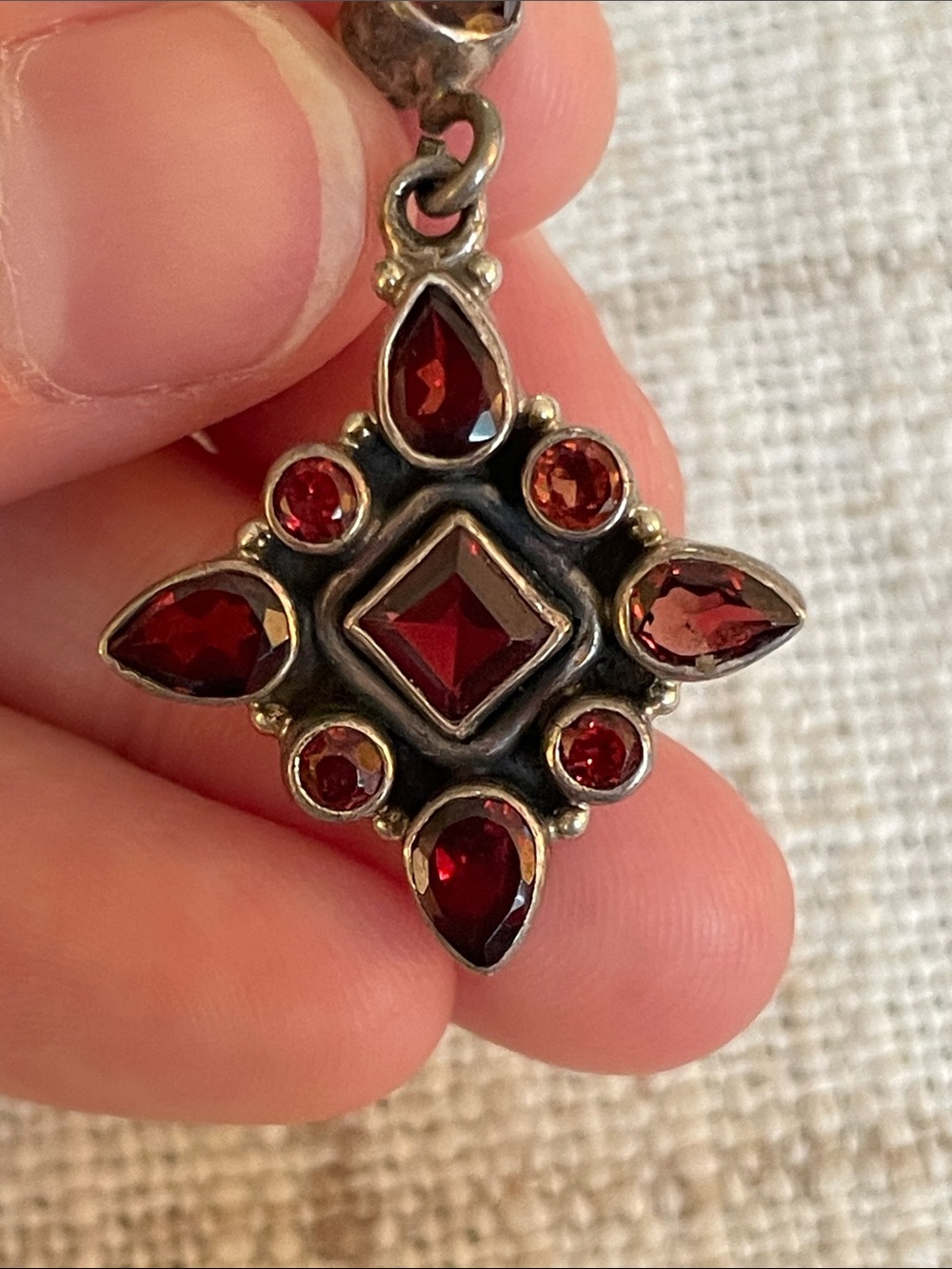 Sterling Silver Red Garnet Earrings - Picture 4 of 9